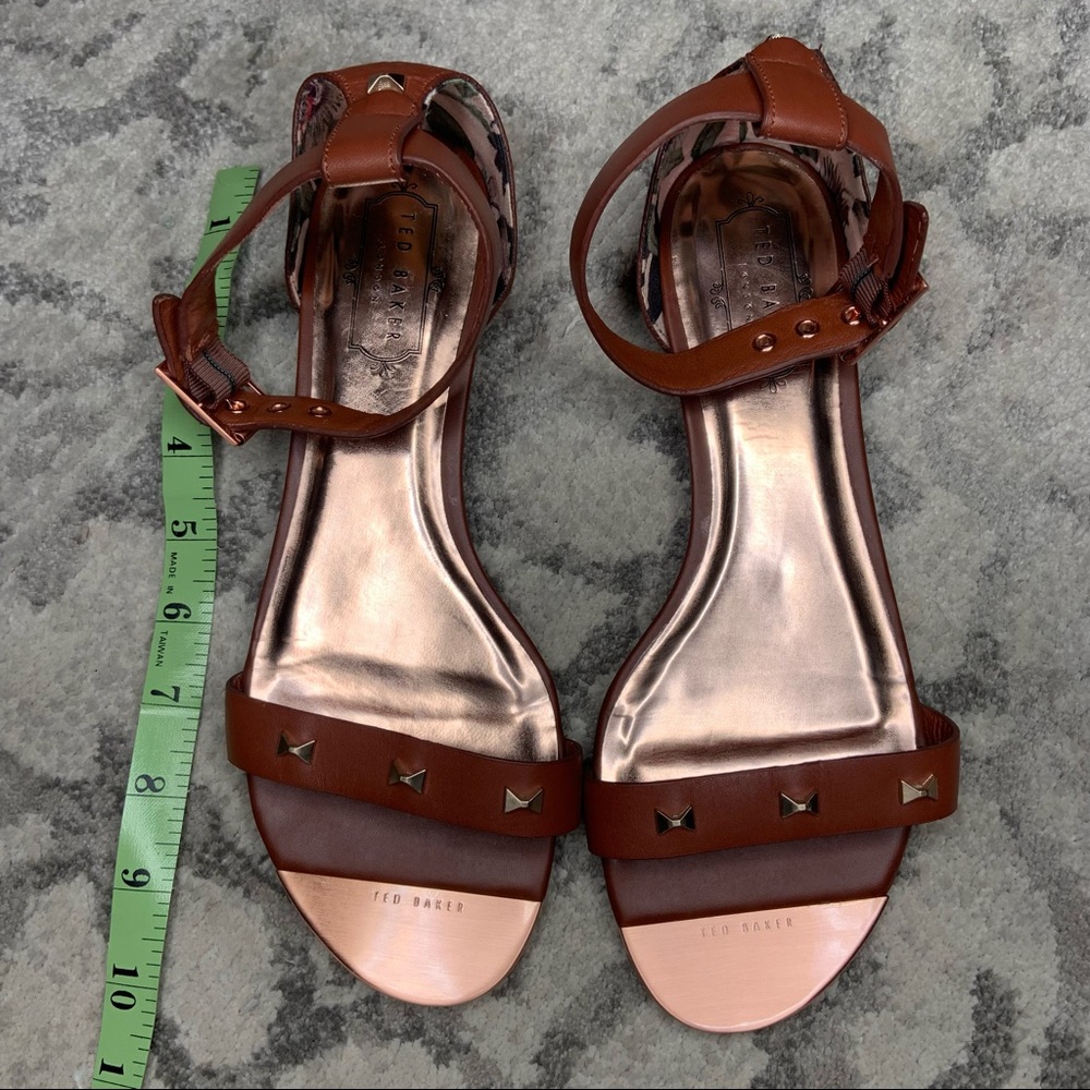 Ted Baker London Brown and Rose Gold Studded Ankle Strap Sandals